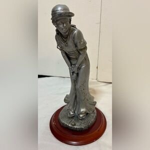Vintage Pewter Lady Golfer Statue Figurine